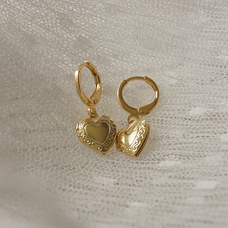 VINTAGE HEART Locket Drop Earrings