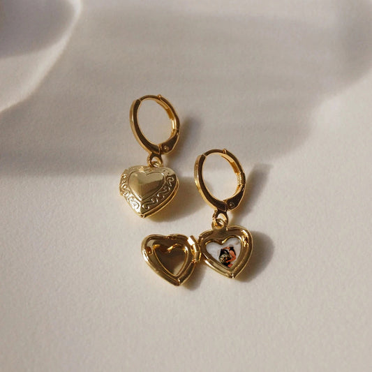 VINTAGE HEART Locket Drop Earrings